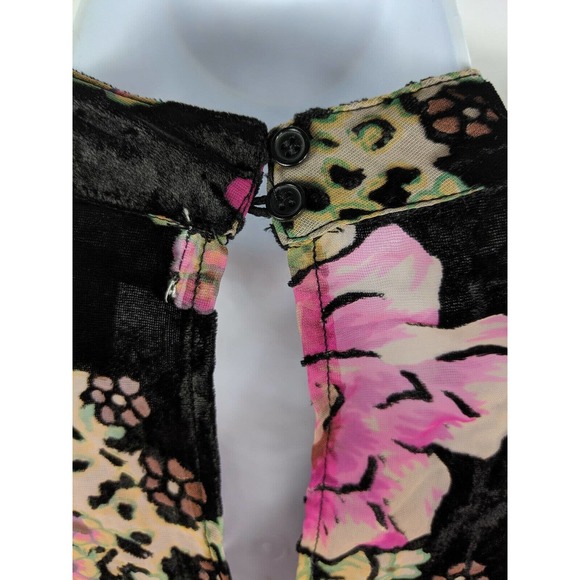 Band of Gypsies Black Pink Velvet Tunic Dress Top Lace Up Sheer Choker Floral S - Picture 6 of 8